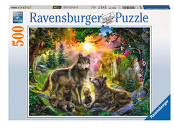 Puzzle 500 Teile -Wolfsfamilie im Sonnenschein