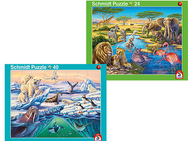 2er-Set Rahmenpuzzle Afrika und Nordpol 24+40 Teile