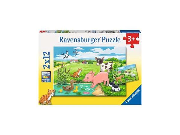 Puzzle 2 x 12 Teile - Tierkinder auf dem Land