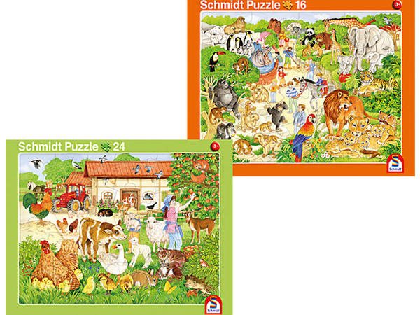 2er-Set Rahmenpuzzle Zoo und Bauernhof 16+24 Teile