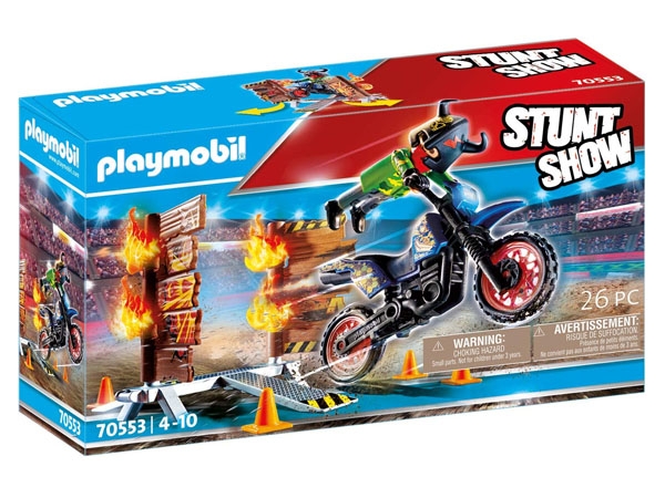 Stuntshow Motorrad mit Feuerwand