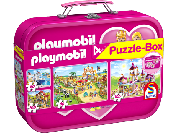 Schmidt Spiele 56498 - Playmobil, Puzzle-Box pink im Metallkoffer
