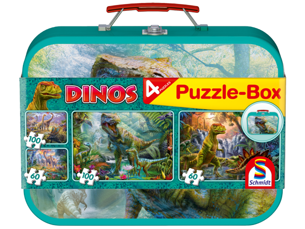 Schmidt Spiele 56495 - Dinos, Puzzle-Box im Metallkoffer