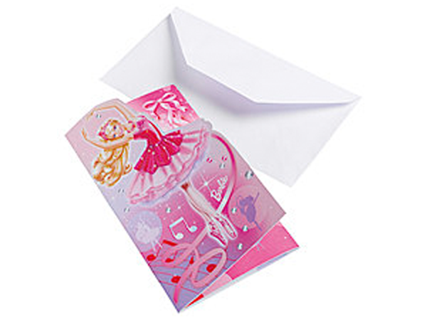 6 Einladungskarten Barbie Pink Shoes mit Umschläge