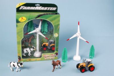 Traktor mit Tieren und Windmühle