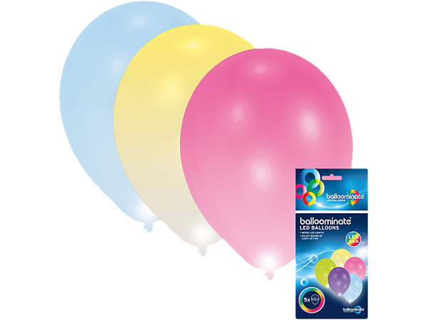 5 Latexballons LED sortiert